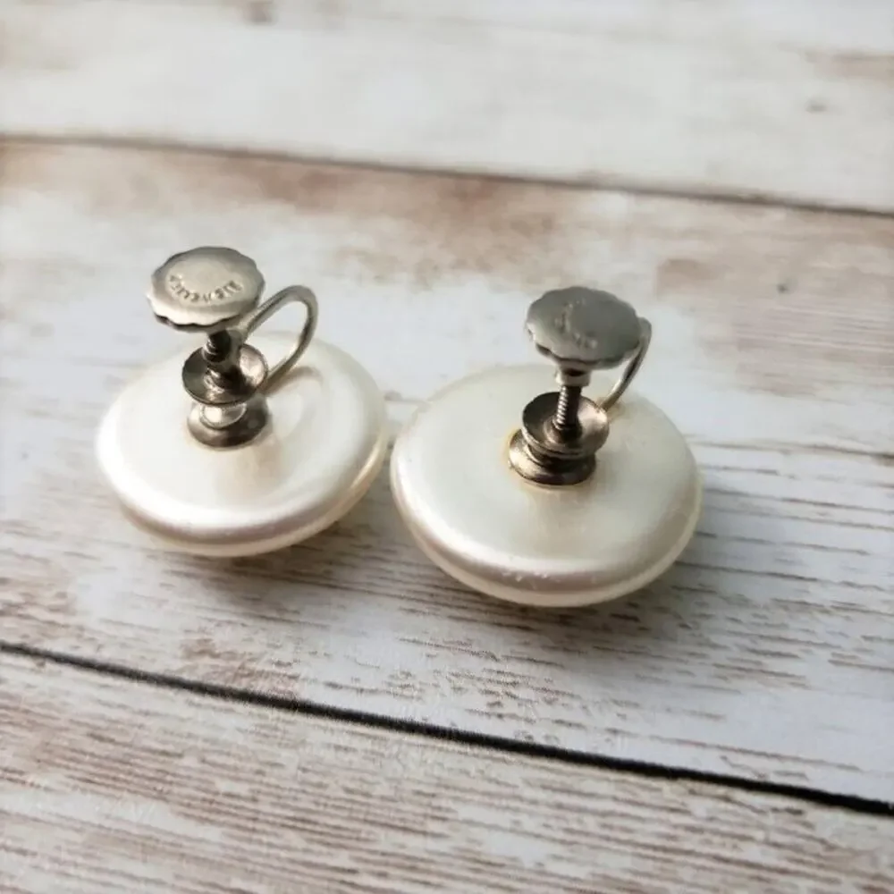 Vintage Richelieu Screw On Earrings - Faux Pearl